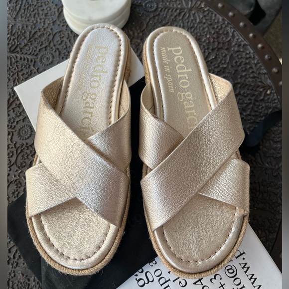 Pedro Garcia Shoes - ✨NEW PEDRO GARCIA LIGHT GOLD CRISS CROSS ESPADRILLE FLAT SANDALS 37 7